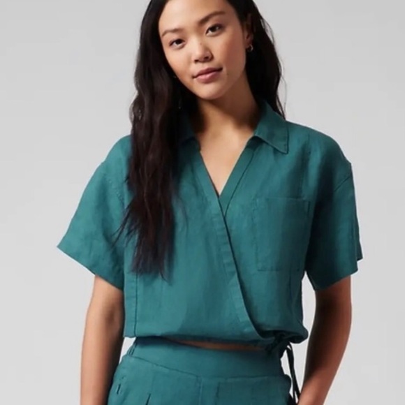 Athleta Borealis Green Playa Linen Tie Top - Picture 1 of 16
